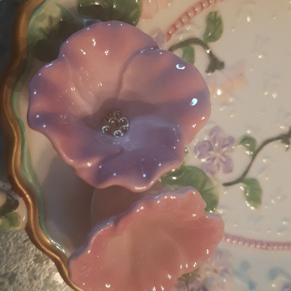 Vintage Avon Easter Spring Serving Platter Pottery Dish Duck Flowers Handle 2001 - Picture 4 of 13